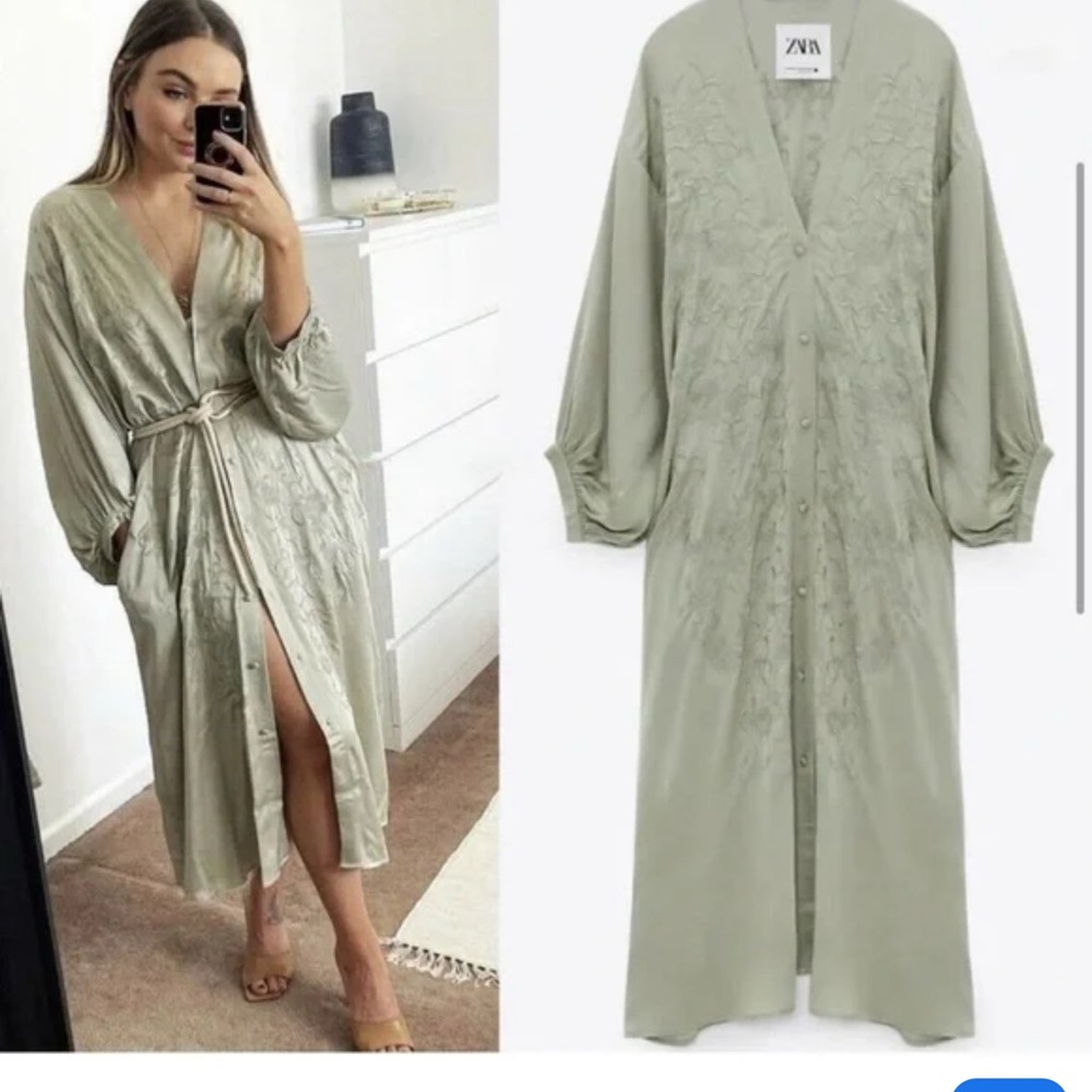 Zara Gray Embroidered kimono dress